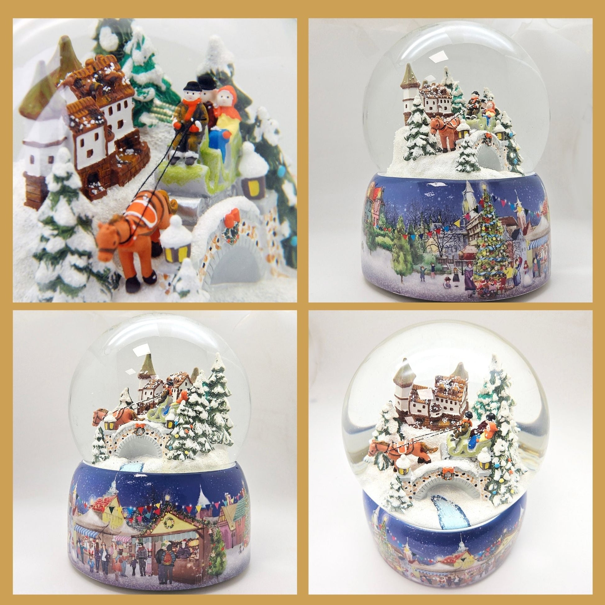 Mega Schneekugel Historische Kutschfahrt zum Weihnachtsmarkt - Musikspieluhr Winter Wonderland - Schneekugelhaus