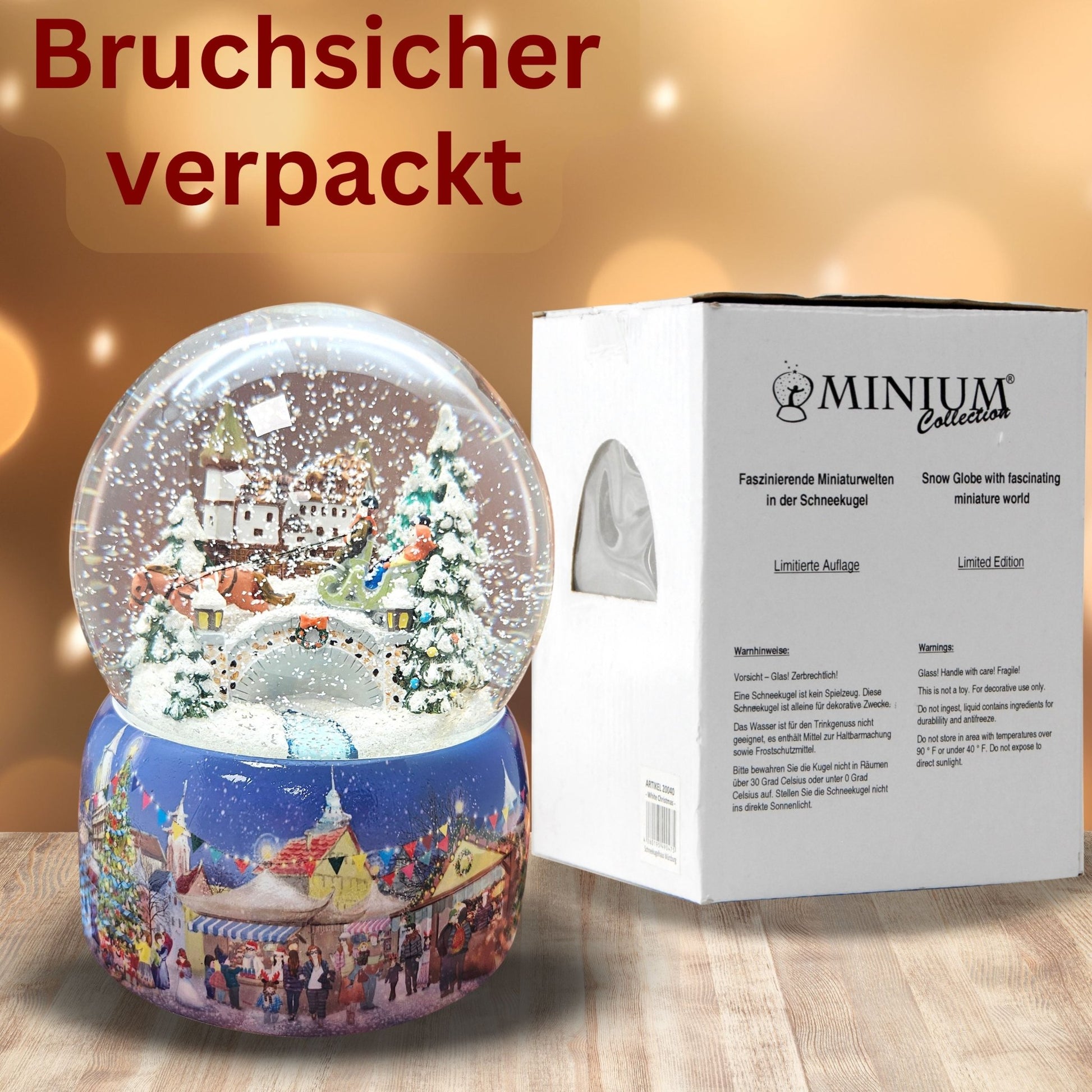 Mega Schneekugel Historische Kutschfahrt zum Weihnachtsmarkt - Musikspieluhr Winter Wonderland - Schneekugelhaus