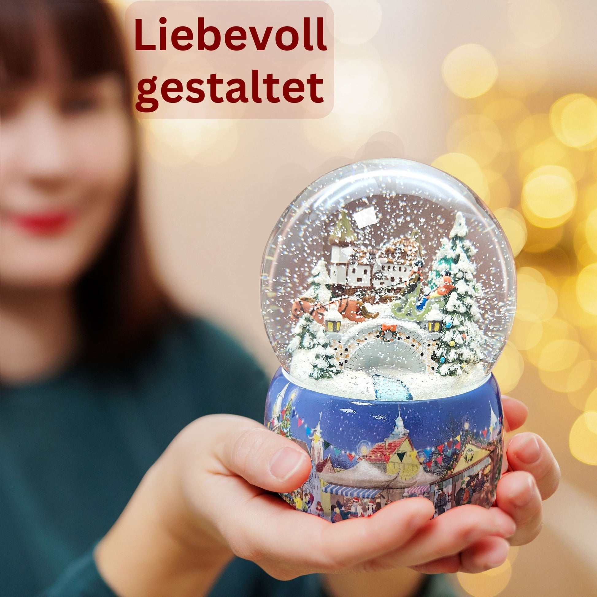 Mega Schneekugel Historische Kutschfahrt zum Weihnachtsmarkt - Musikspieluhr Winter Wonderland - Schneekugelhaus