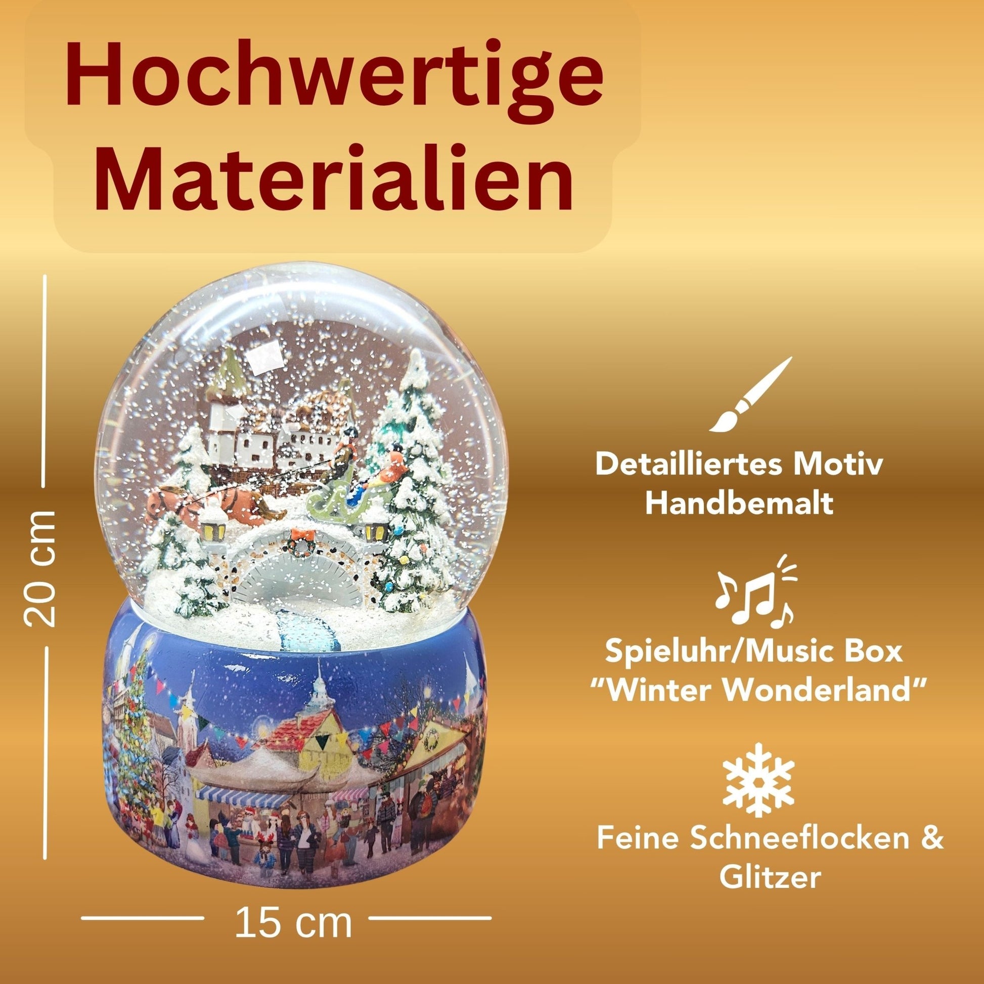 Mega Schneekugel Historische Kutschfahrt zum Weihnachtsmarkt - Musikspieluhr Winter Wonderland - Schneekugelhaus