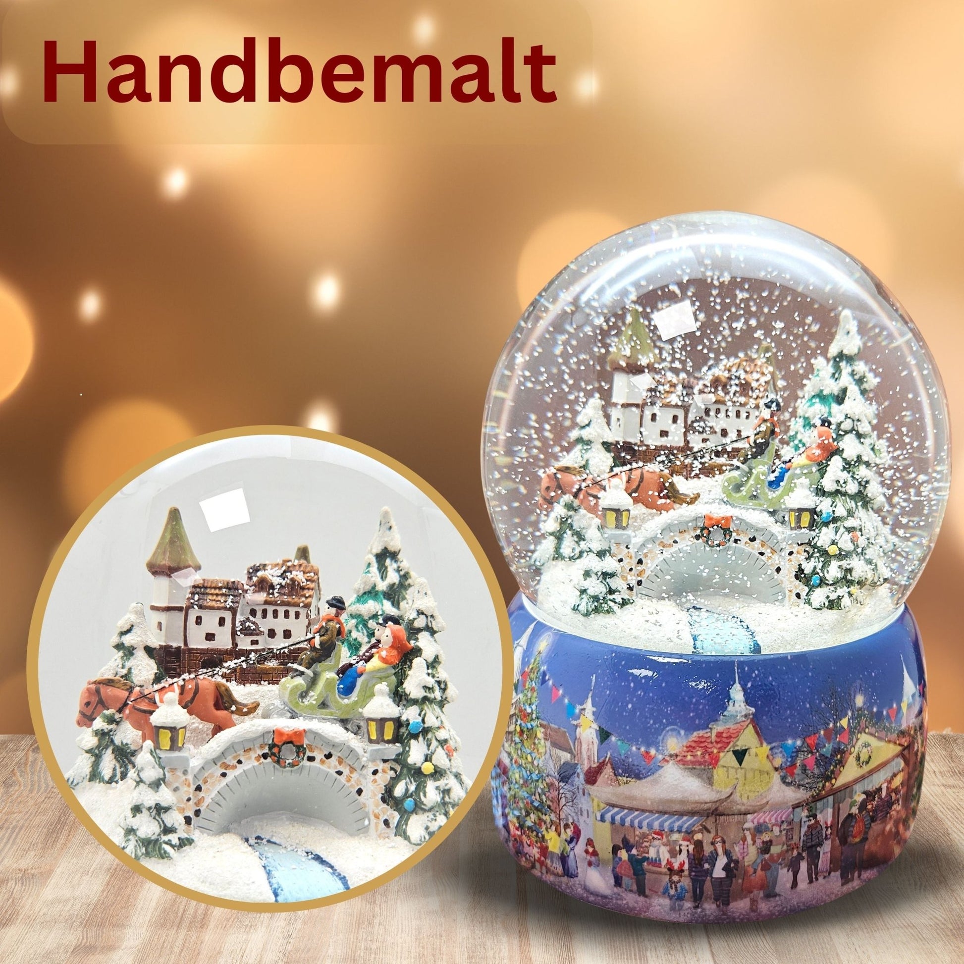 Mega Schneekugel Historische Kutschfahrt zum Weihnachtsmarkt - Musikspieluhr Winter Wonderland - Schneekugelhaus