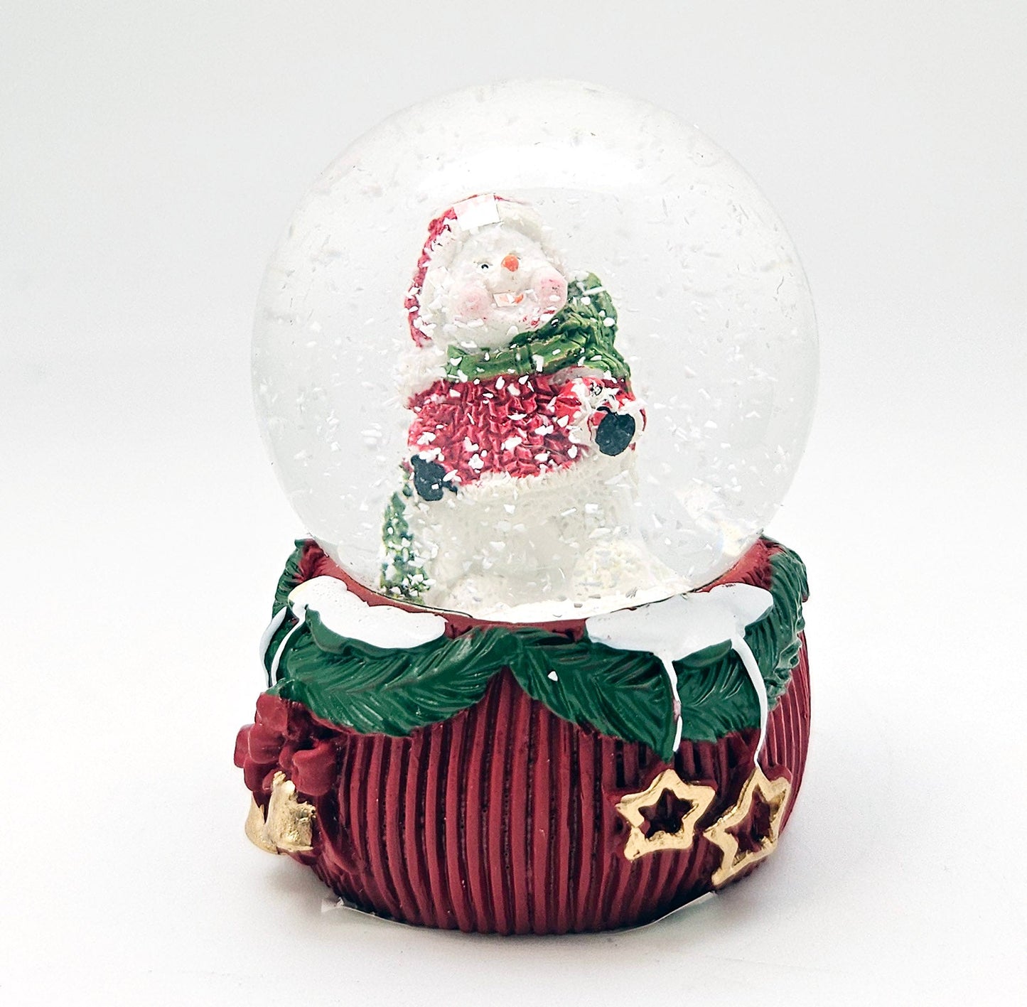 Mini - Schneekugeln Schneemann auf Deko - Sockel 45mm Durchmesser - Schneekugelhaus