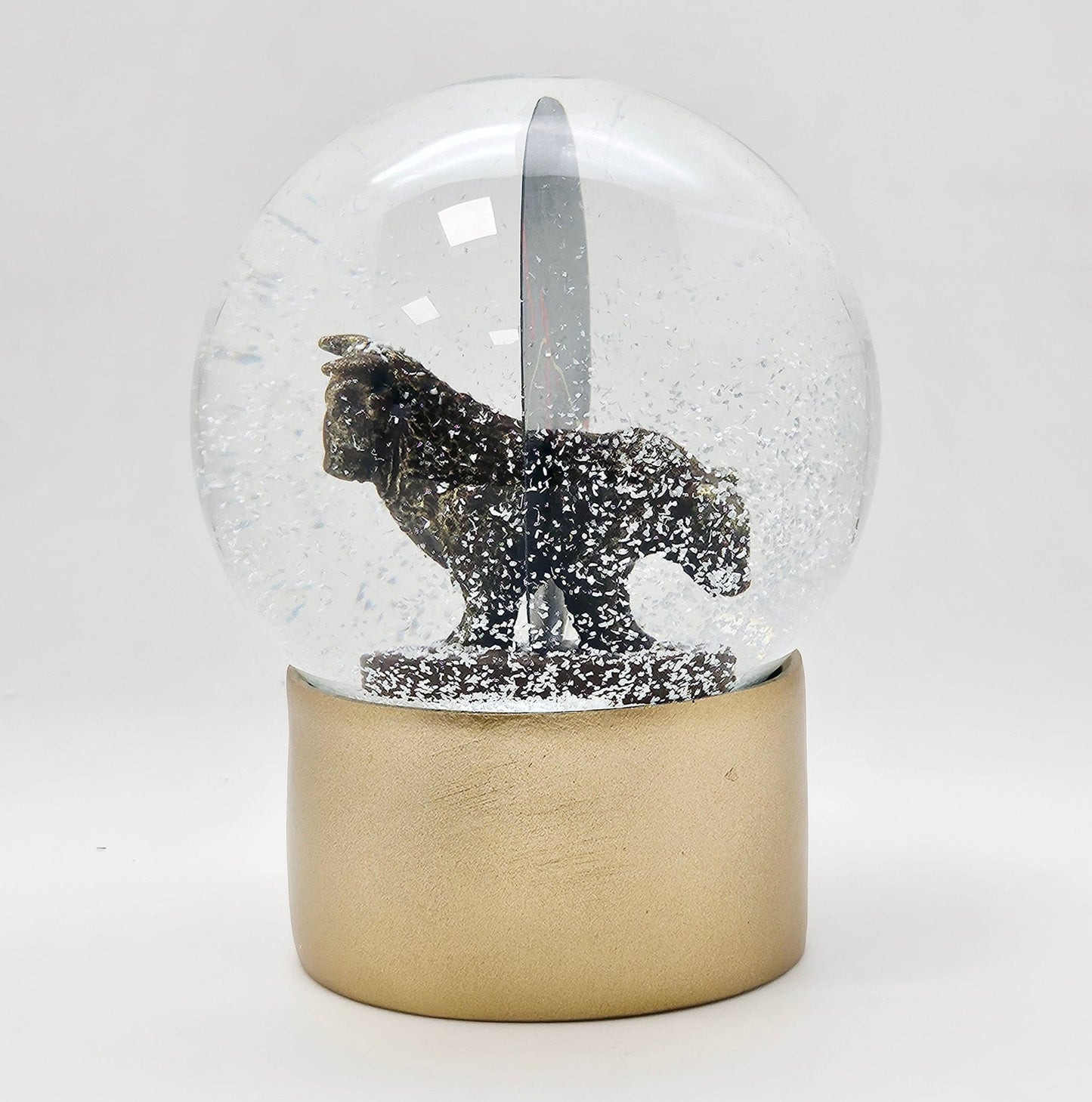Moderne Designer Schneekugel Börse Bulle & Bär auf Sockel gold rund 100 mm Durchmesser - Schneekugelhaus