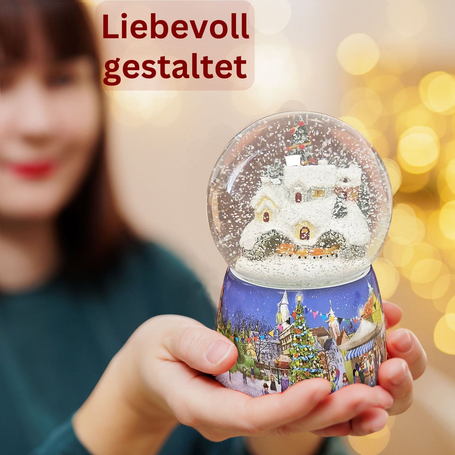 Nostalgie - Schneekugel mit Weihnachtsdorf mit Christbaum und Spieluhr Winter Wonderland - Schneekugelhaus