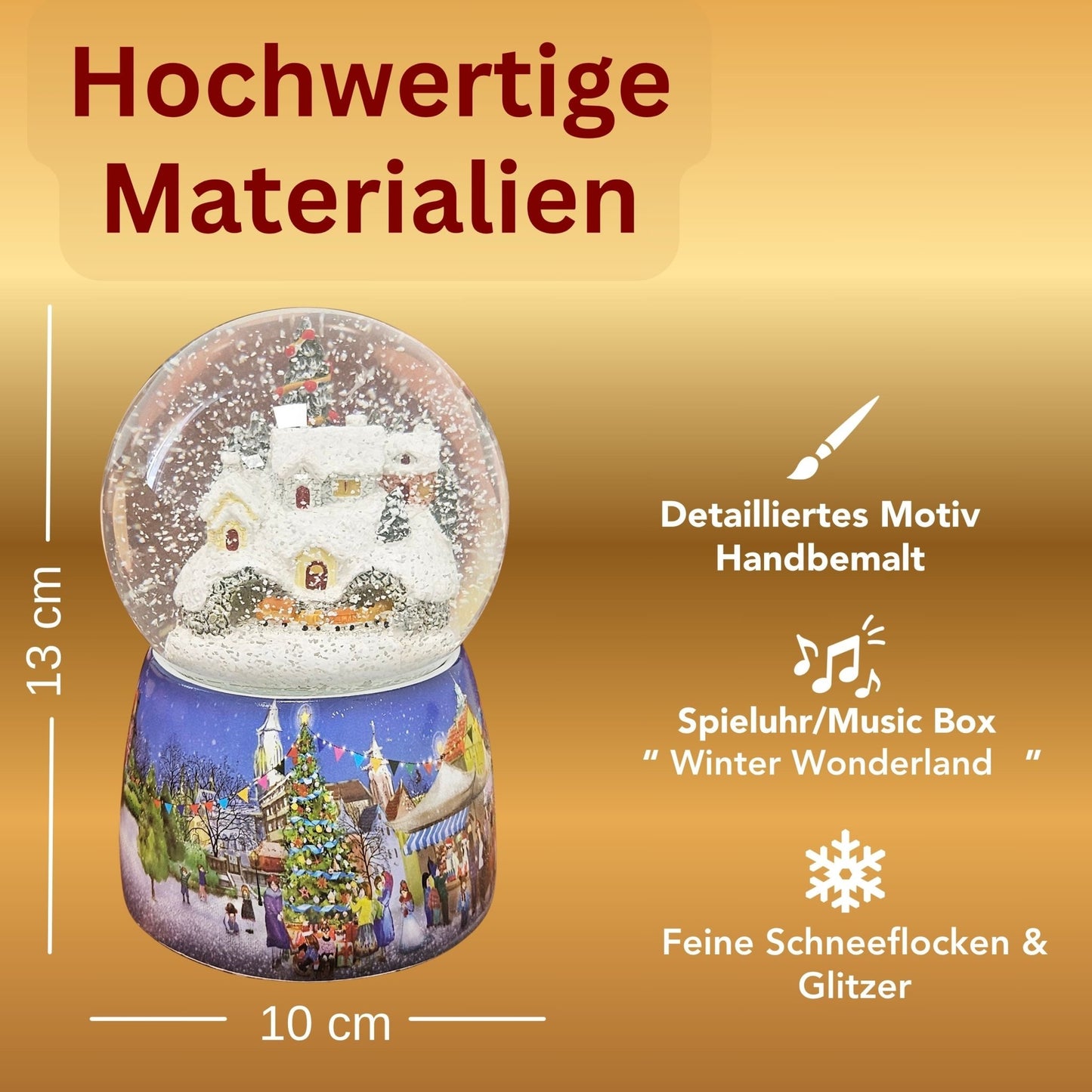 Nostalgie - Schneekugel mit Weihnachtsdorf mit Christbaum und Spieluhr Winter Wonderland - Schneekugelhaus