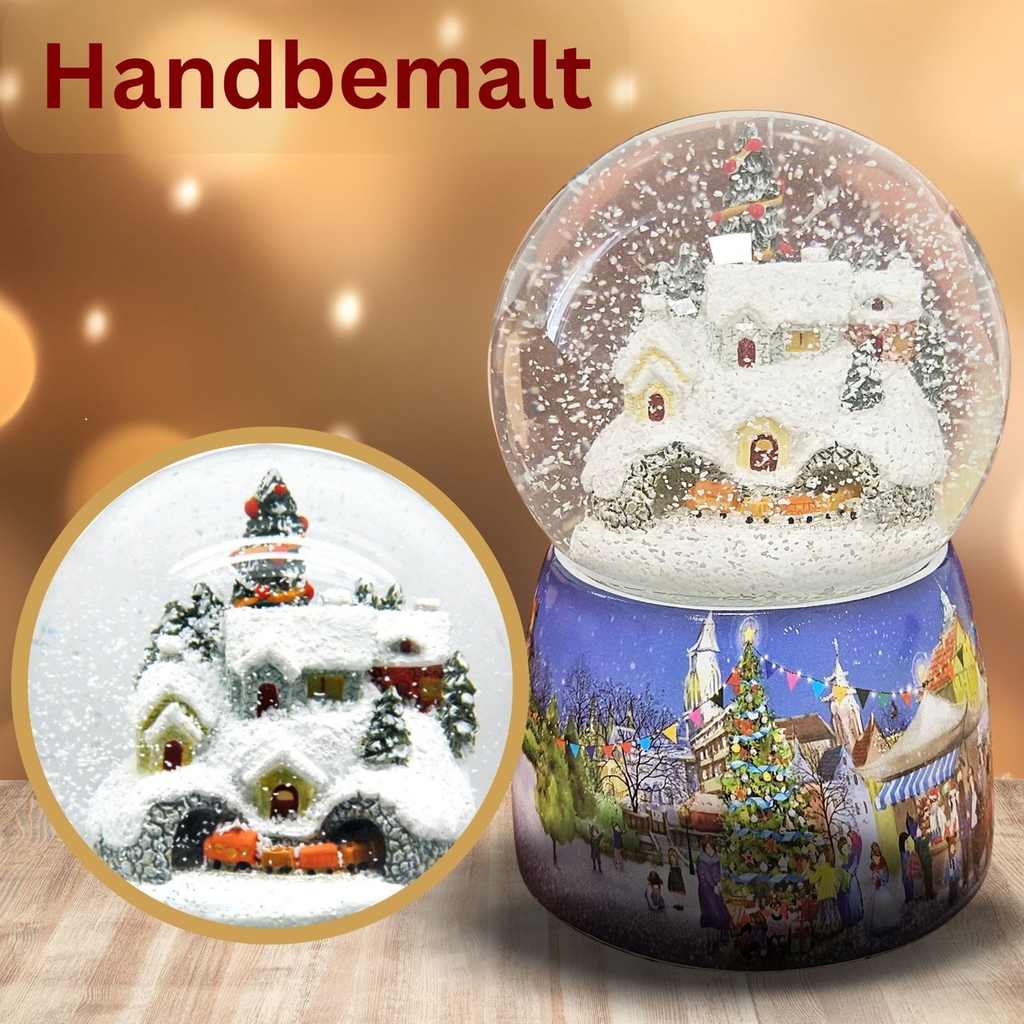 Nostalgie - Schneekugel mit Weihnachtsdorf mit Christbaum und Spieluhr Winter Wonderland - Schneekugelhaus