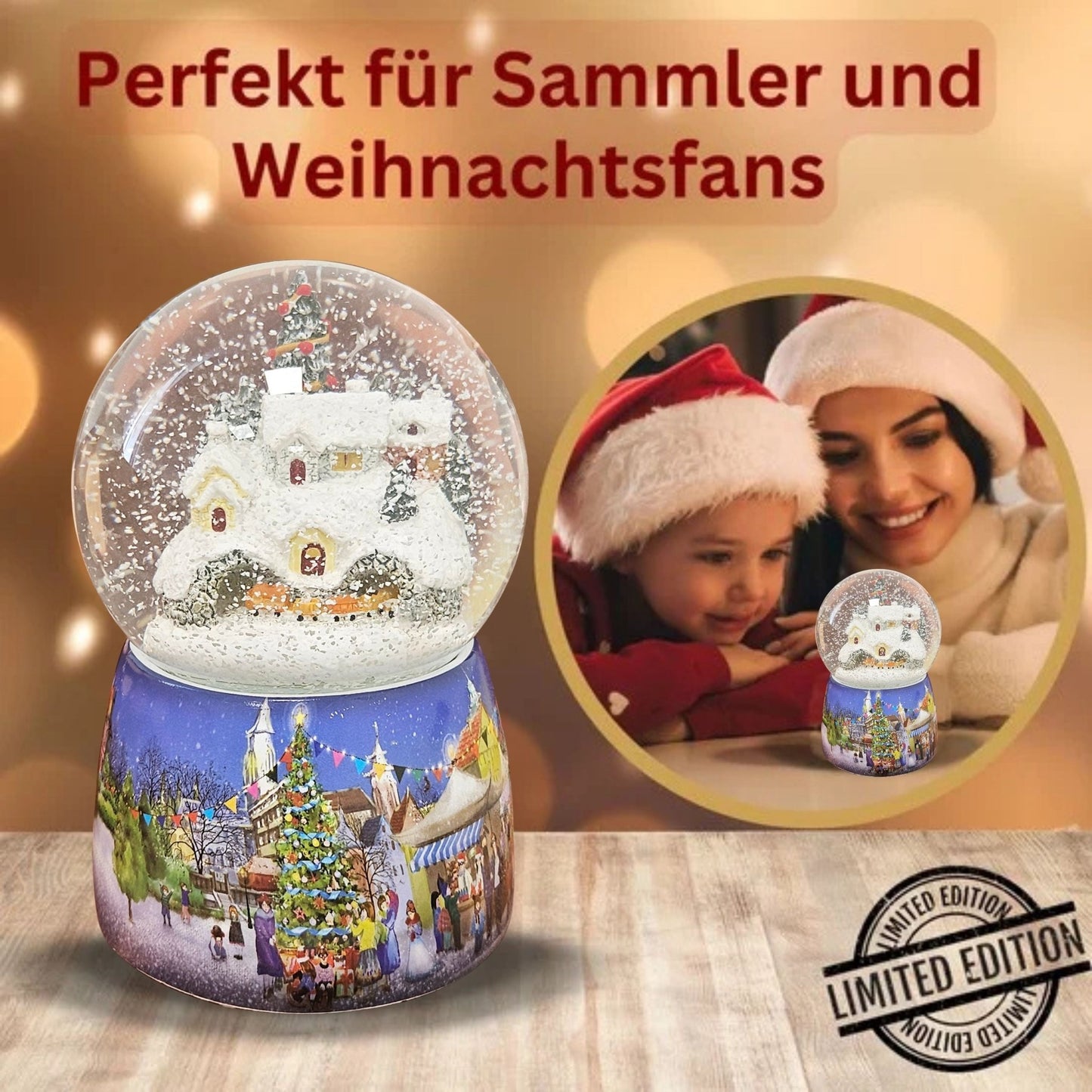 Nostalgie - Schneekugel mit Weihnachtsdorf mit Christbaum und Spieluhr Winter Wonderland - Schneekugelhaus