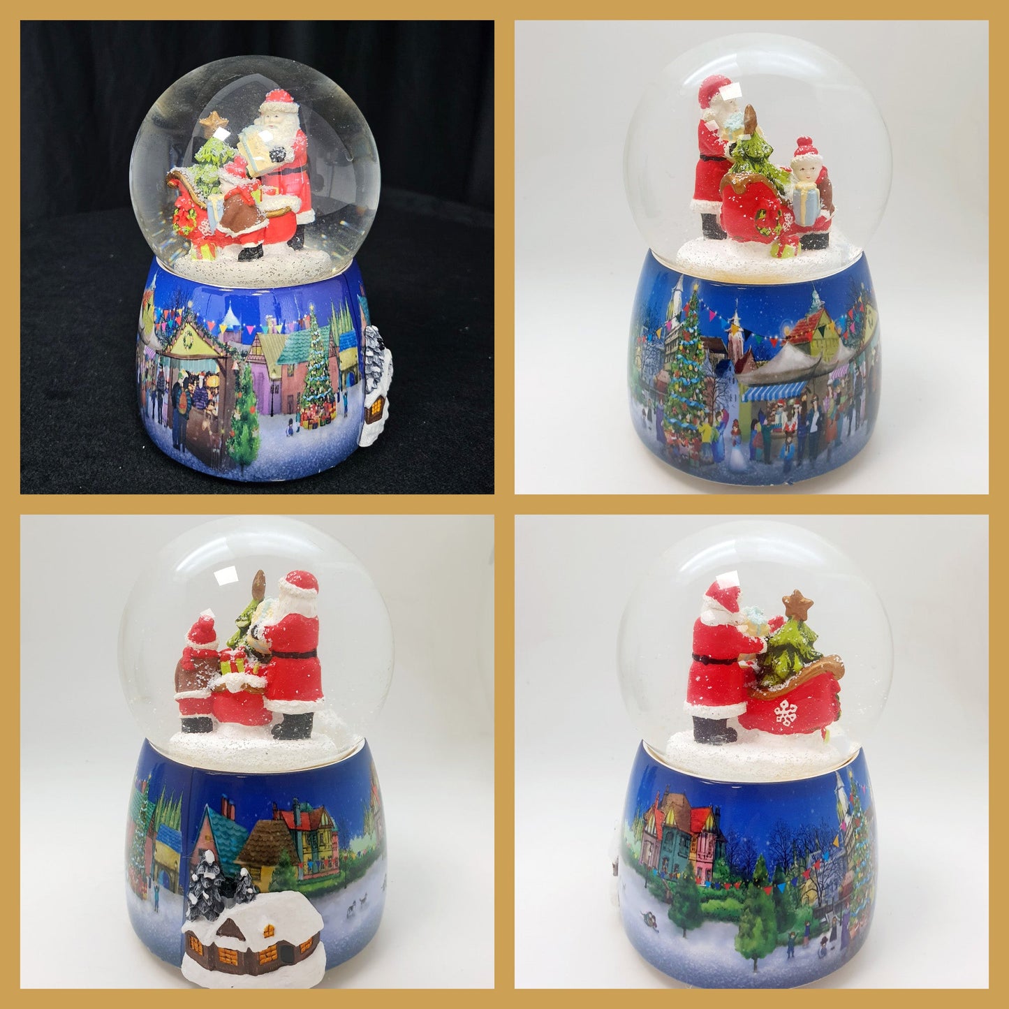 Nostalgie - Schneekugel mit Weihnachtsmann mit Schlitten mit Spieluhr 100 mm Durchmesser - Schneekugelhaus