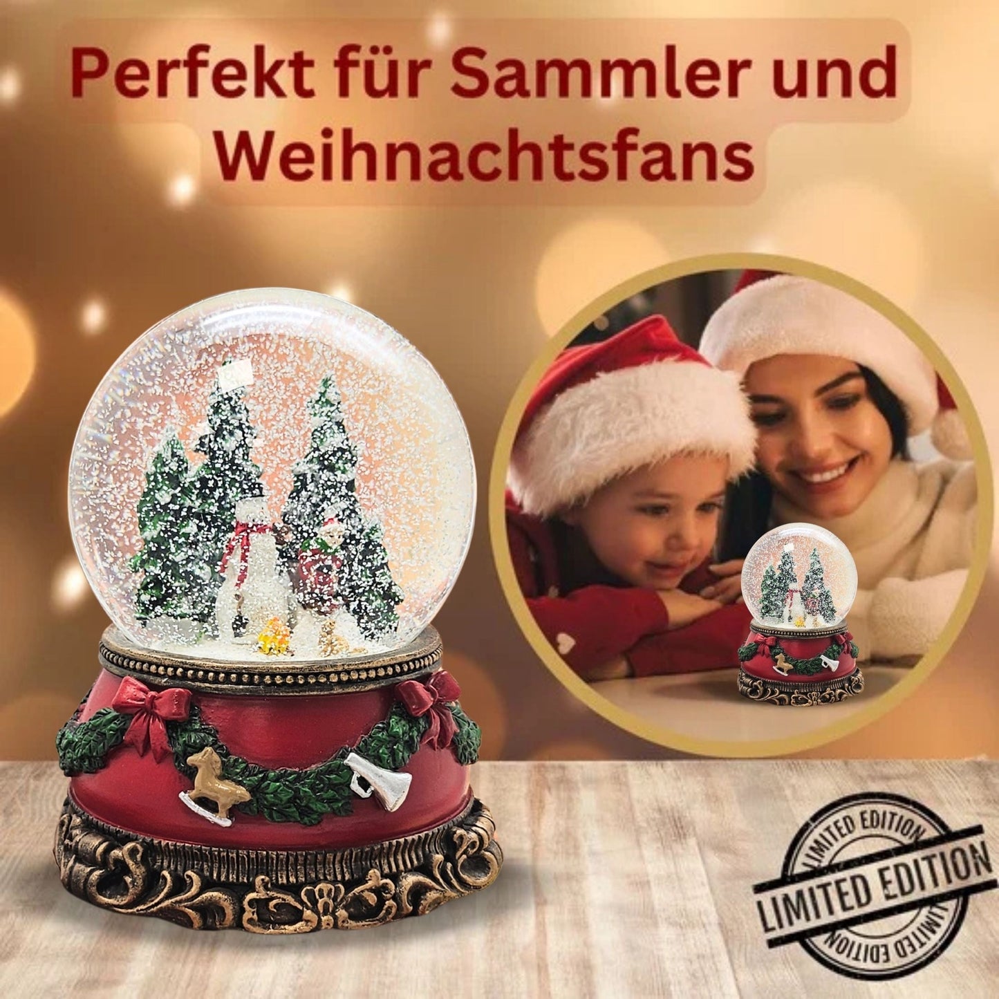 Nostalgische Schneekugel Schneemann steht auf Sockel Weihnachtsdekor rot mm Durchmesser mit Spieluhr - Schneekugelhaus