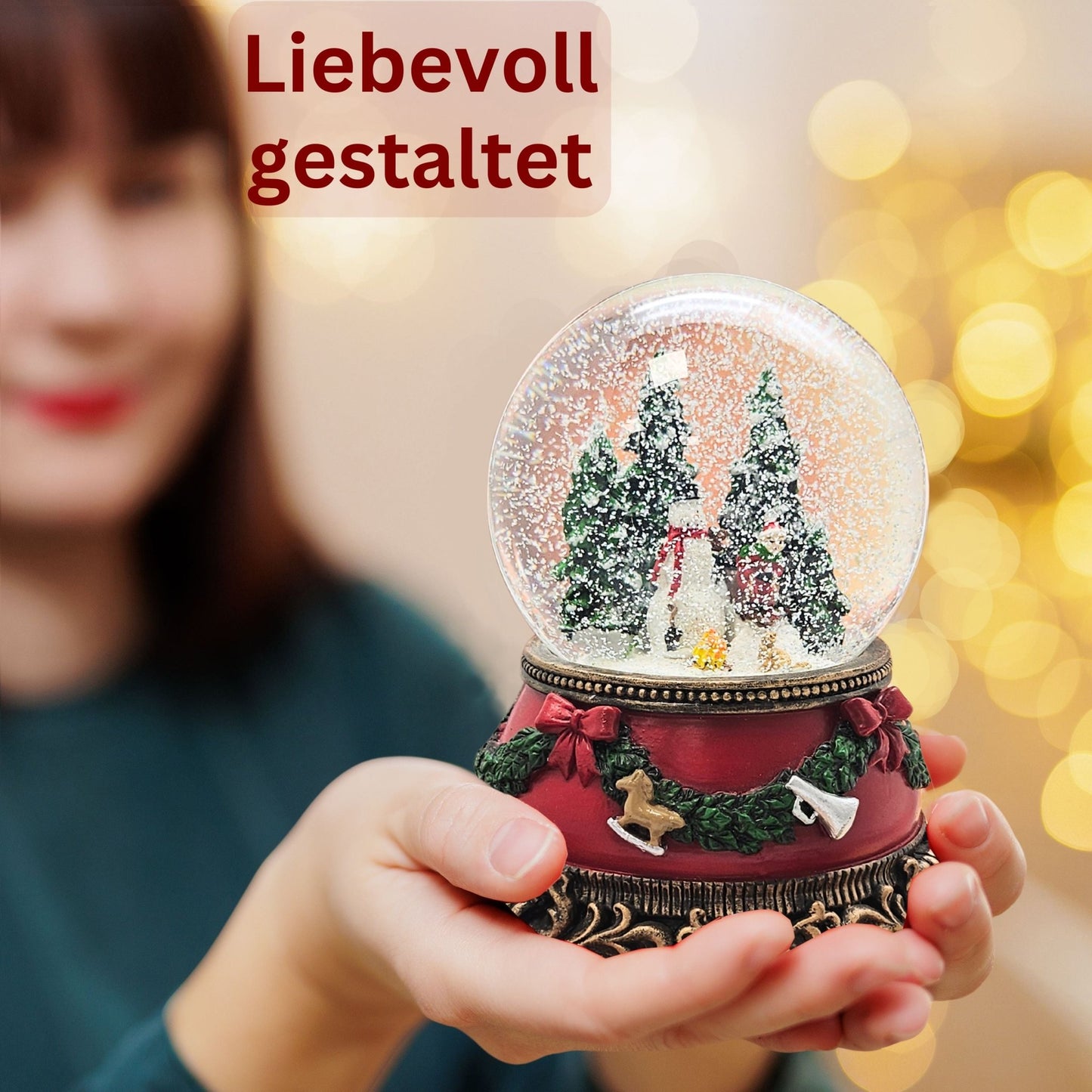 Nostalgische Schneekugel Schneemann steht auf Sockel Weihnachtsdekor rot mm Durchmesser mit Spieluhr - Schneekugelhaus