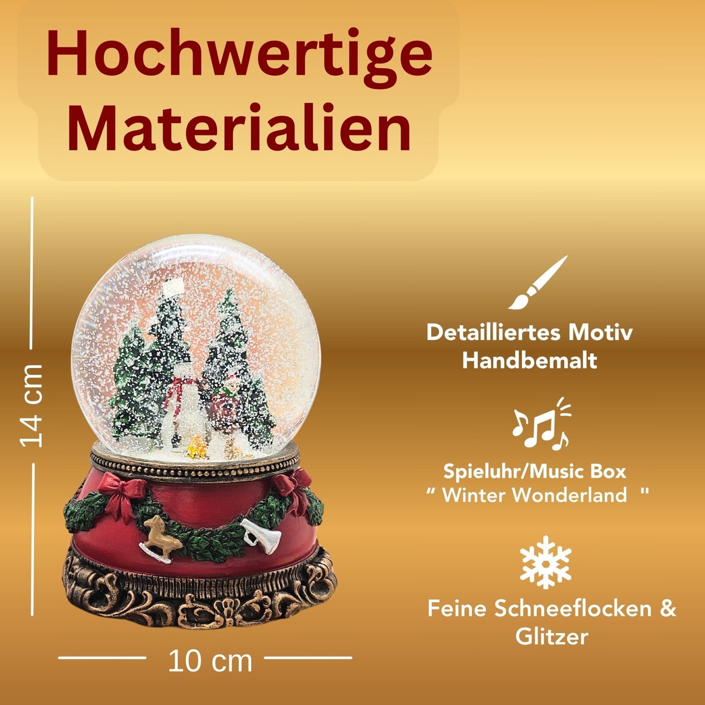 Nostalgische Schneekugel Schneemann steht auf Sockel Weihnachtsdekor rot mm Durchmesser mit Spieluhr - Schneekugelhaus