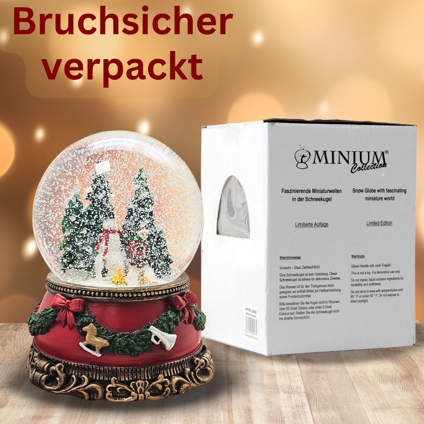 Nostalgische Schneekugel Schneemann steht auf Sockel Weihnachtsdekor rot mm Durchmesser mit Spieluhr - Schneekugelhaus