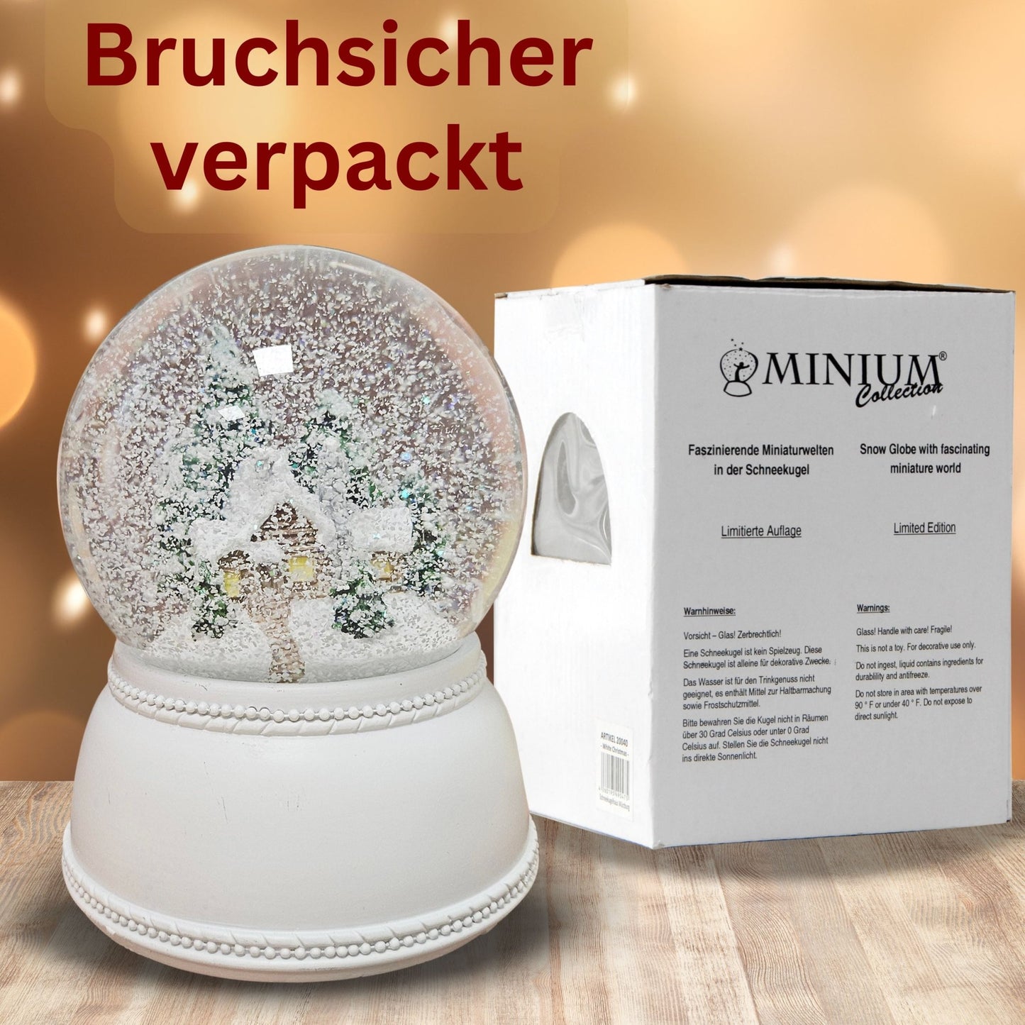 Nostalgische Schneekugel verschneite Berghütte auf Sockel weiß Nostalgie 100 mm Durchmesser mit Spieluhr - Schneekugelhaus