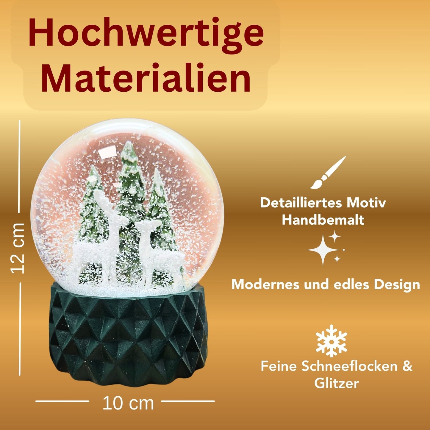 Schneekugel 2 Rehe auf Sockel grün kubisch "PURE - Line" 10 cm Durchmesser - Schneekugelhaus