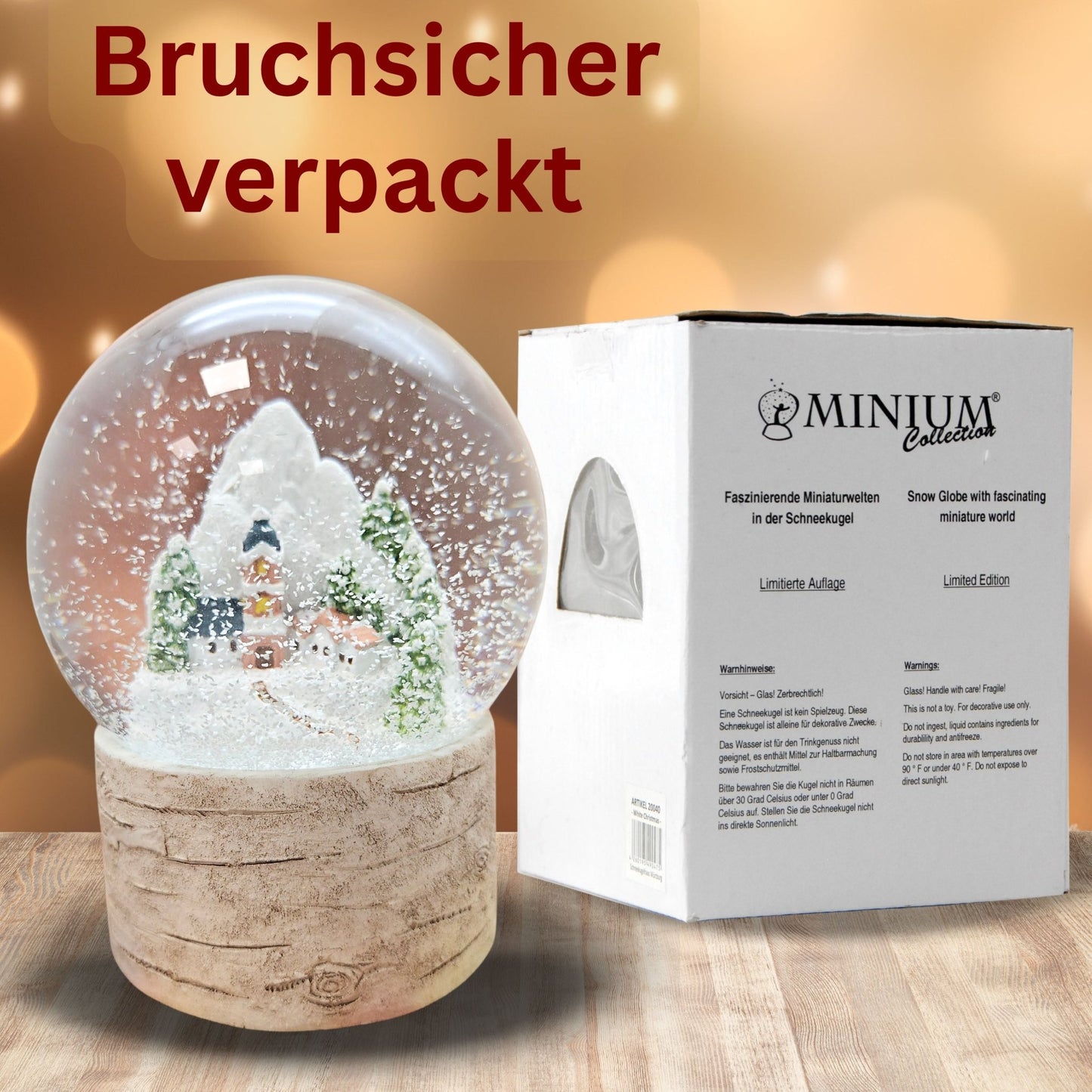 Schneekugel Bergdorf auf Holzsockel "Country - Line" 10 cm Durchmesser - Schneekugelhaus