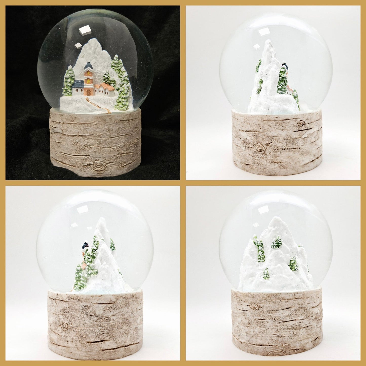 Schneekugel Bergdorf auf Holzsockel "Country - Line" 10 cm Durchmesser - Schneekugelhaus