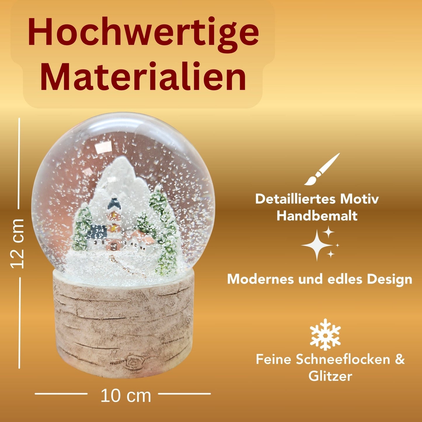 Schneekugel Bergdorf auf Holzsockel "Country - Line" 10 cm Durchmesser - Schneekugelhaus