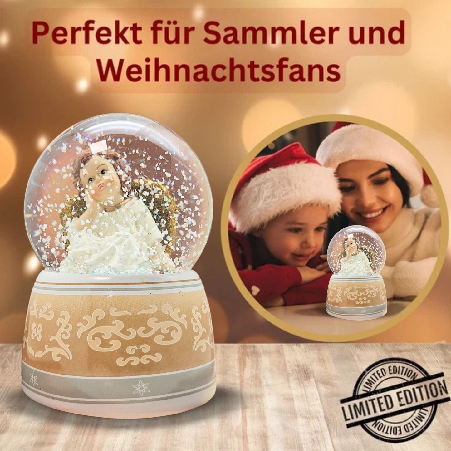 Schneekugel Engel beige/weiß mit Spieluhr 100 mm Durchmesser - Schneekugelhaus