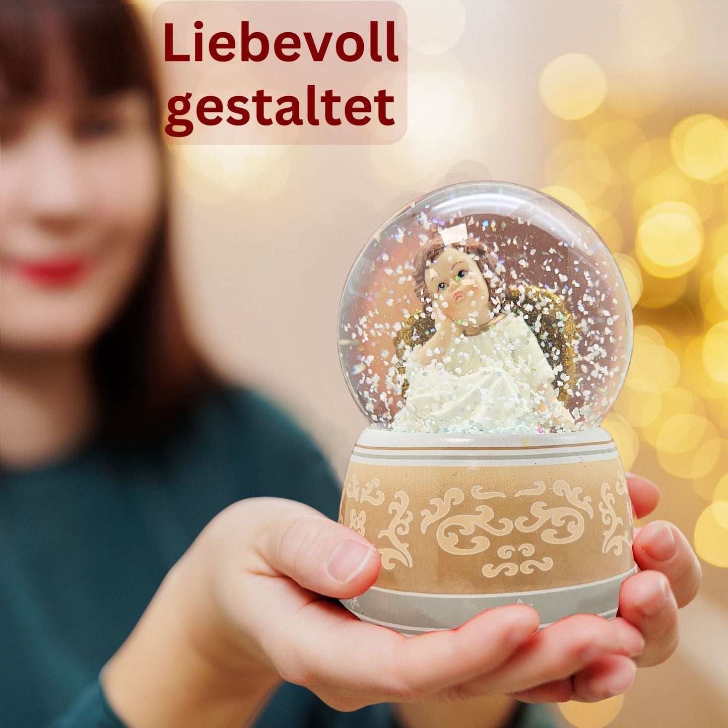 Schneekugel Engel beige/weiß mit Spieluhr 100 mm Durchmesser - Schneekugelhaus