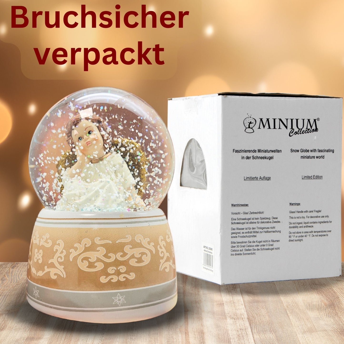 Schneekugel Engel beige/weiß mit Spieluhr 100 mm Durchmesser - Schneekugelhaus