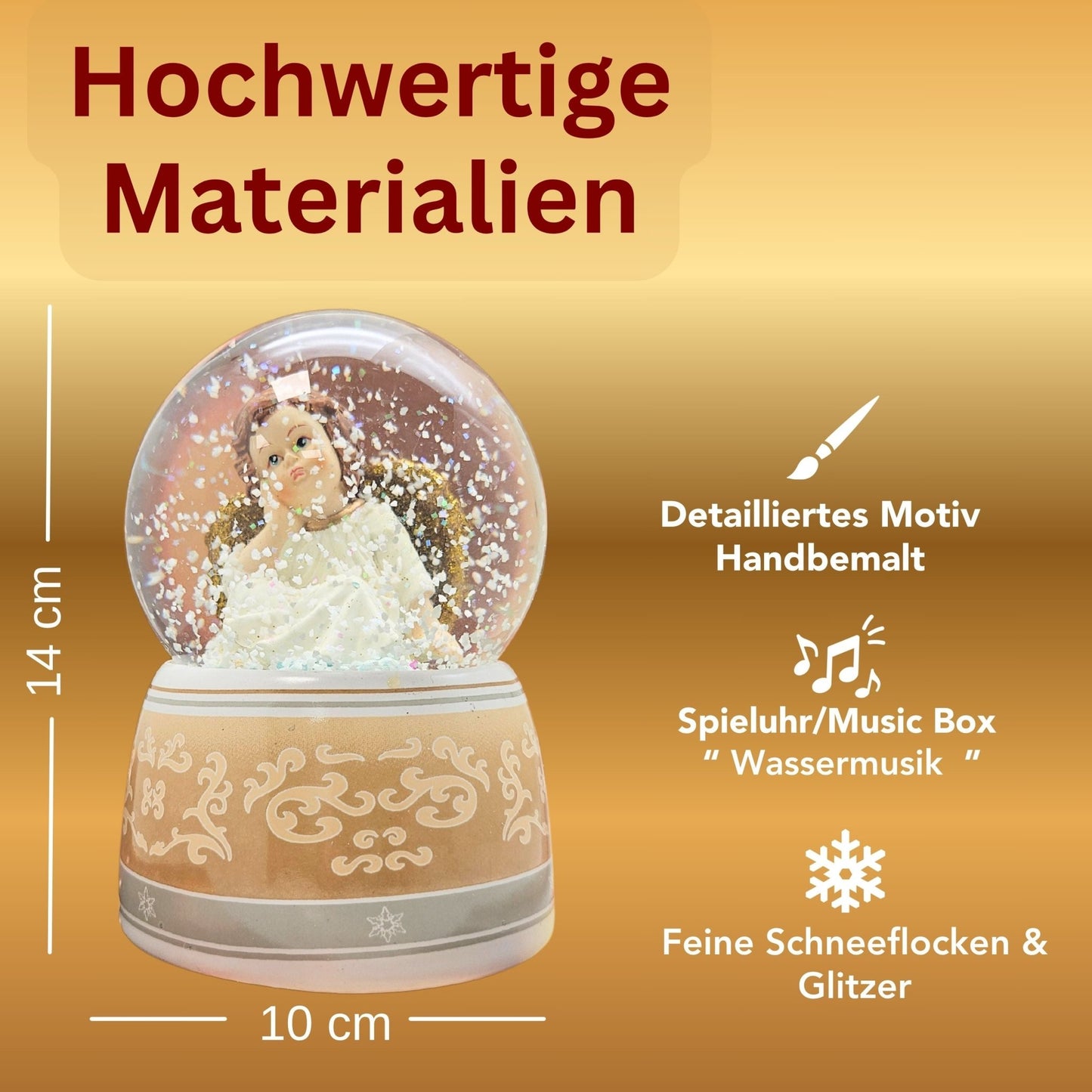 Schneekugel Engel beige/weiß mit Spieluhr 100 mm Durchmesser - Schneekugelhaus