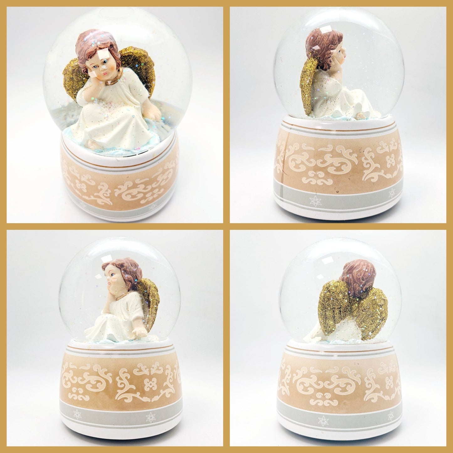 Schneekugel Engel beige/weiß mit Spieluhr 100 mm Durchmesser - Schneekugelhaus