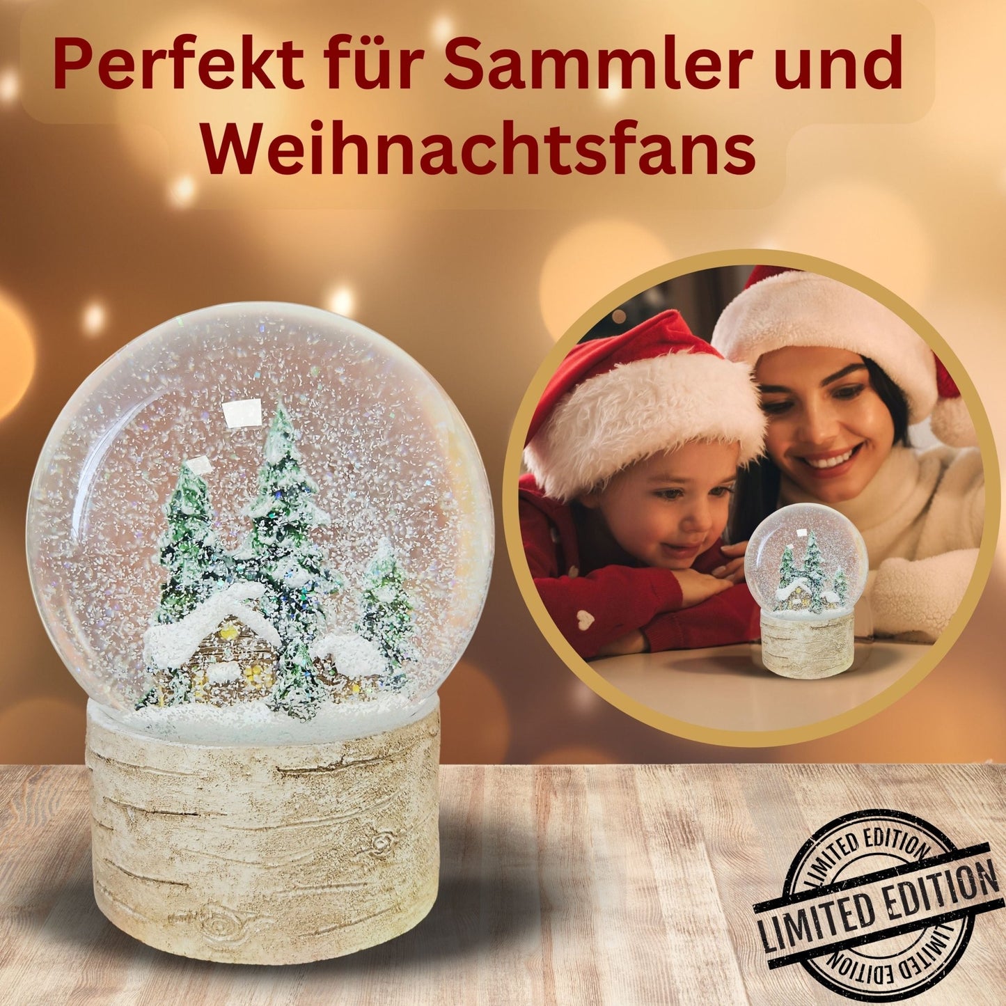 Schneekugel Hüttenzauber verschneite Berghütte auf Holzsockel "Country - Line" 10 cm Durchmesser - Schneekugelhaus