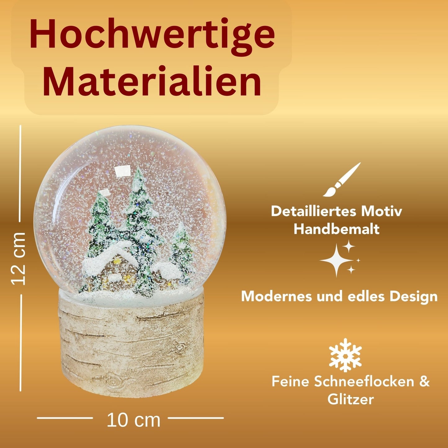 Schneekugel Hüttenzauber verschneite Berghütte auf Holzsockel "Country - Line" 10 cm Durchmesser - Schneekugelhaus