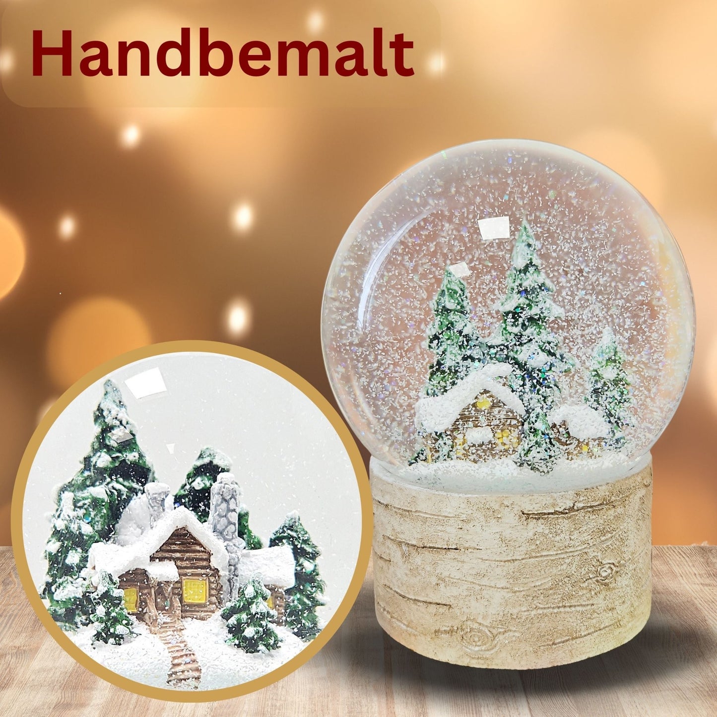 Schneekugel Hüttenzauber verschneite Berghütte auf Holzsockel "Country - Line" 10 cm Durchmesser - Schneekugelhaus