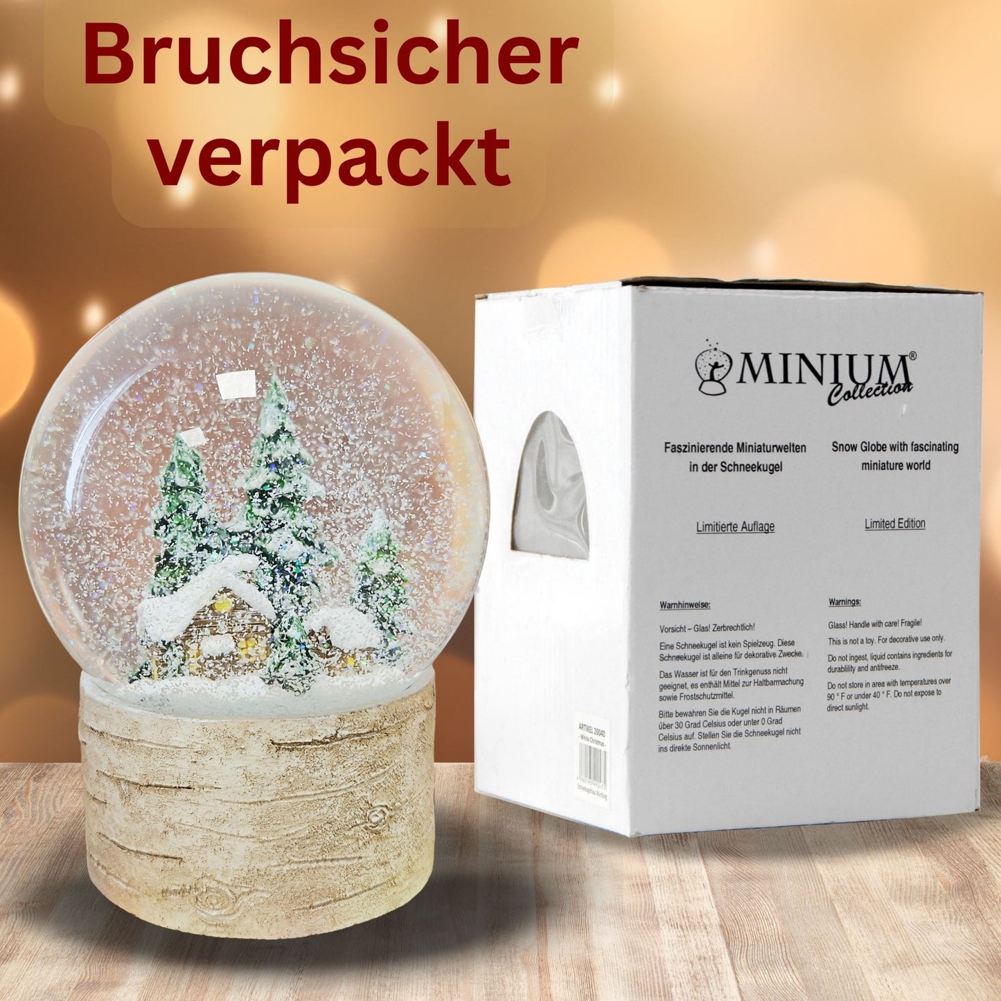 Schneekugel Hüttenzauber verschneite Berghütte auf Holzsockel "Country - Line" 10 cm Durchmesser - Schneekugelhaus