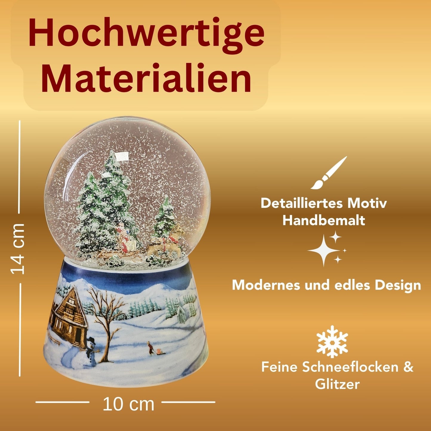 Schneekugel Kutschfahrt auf Sockel Winterlandschaft mittelblau mit Spieluhr 10 cm Durchmesser - Schneekugelhaus