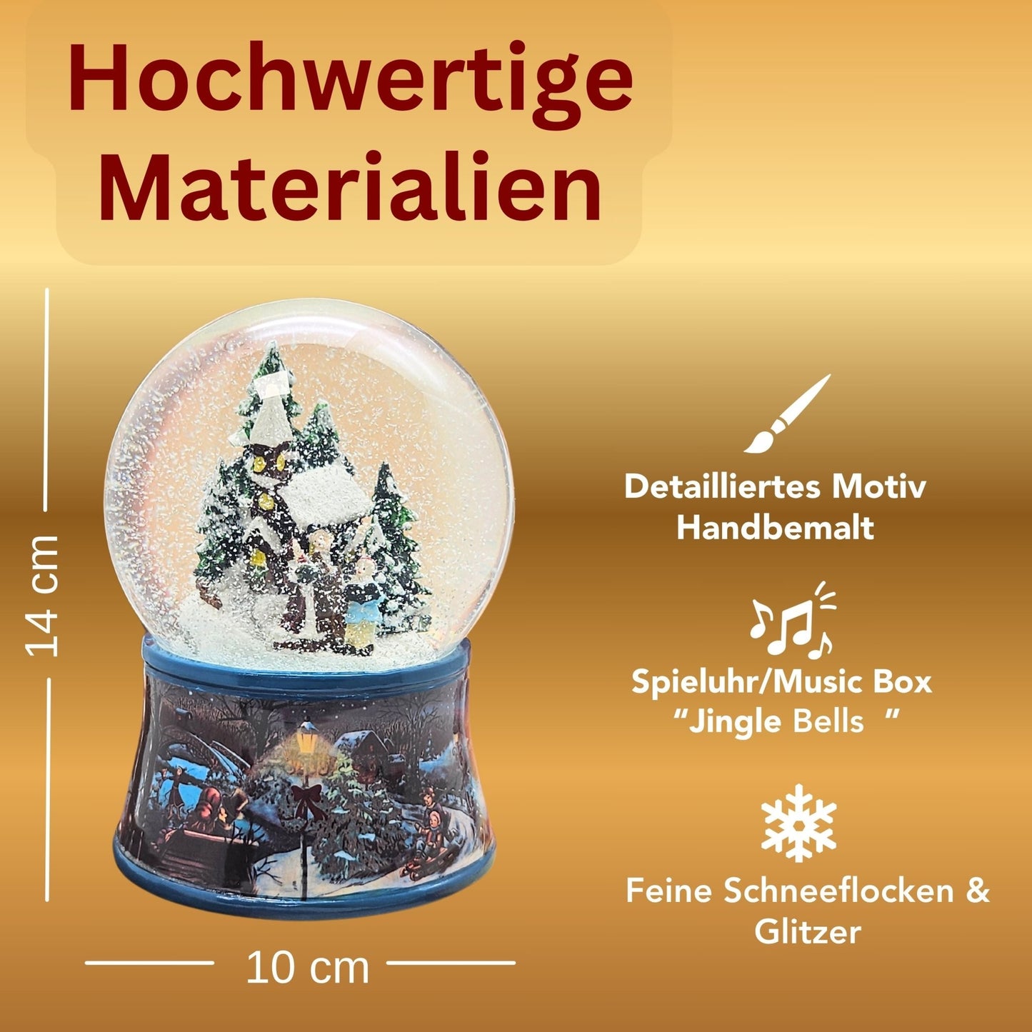 Schneekugel Romantischer Winterspaziergang auf Sockel nostalgischer Weihnachtsmarkt mit Spieluhr - Schneekugelhaus