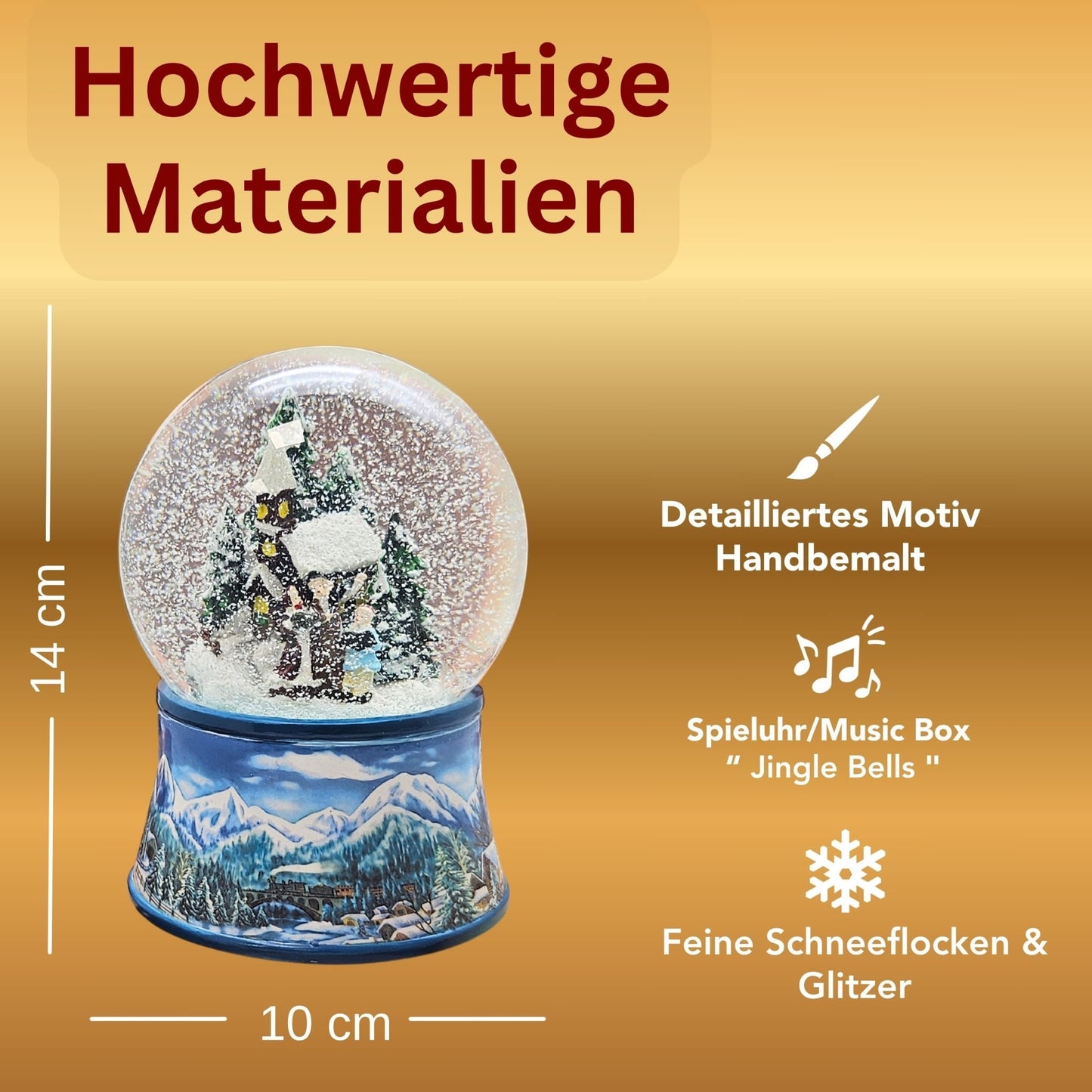Schneekugel Romantischer Winterspaziergang auf Sockel Winterlandschaft hellblau mit Spieluhr - Schneekugelhaus