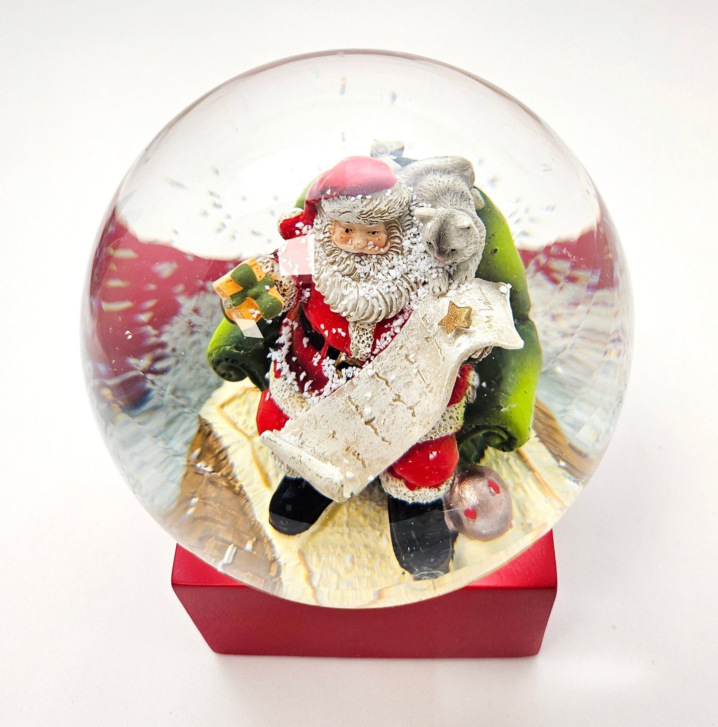 Schneekugel Santa Geschenkeliste rot eck "PURE - Line" 10 cm Durchmesser - Schneekugelhaus