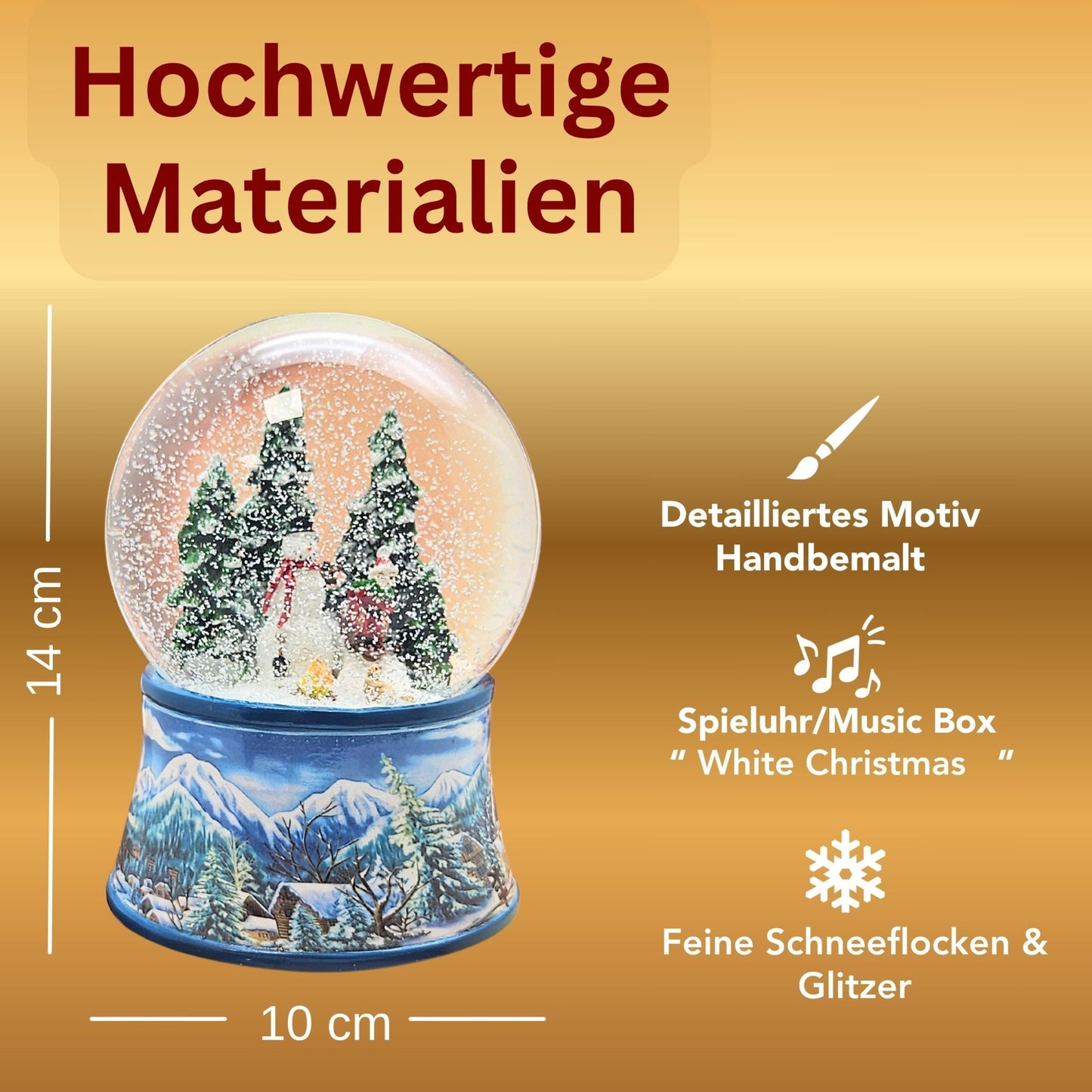 Schneekugel Schneemann mit Kind auf Schlitten mit Spieluhr 10 cm Durchmesser - Schneekugelhaus
