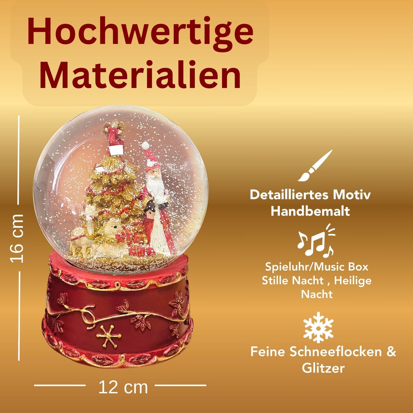 Schneekugel Weihnachtsmann mit Spieluhr rot groß 120 mm Durchmesser - Schneekugelhaus
