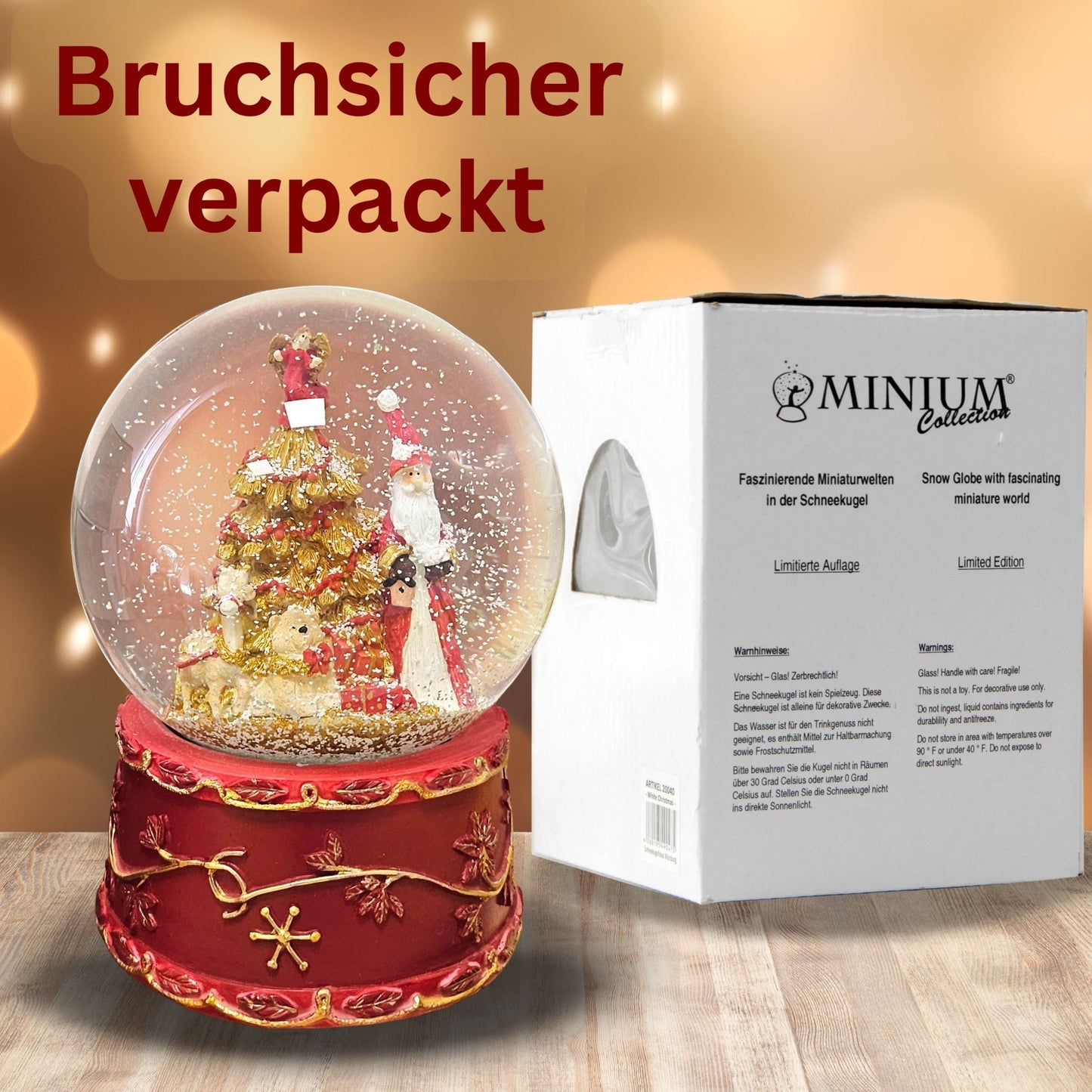 Schneekugel Weihnachtsmann mit Spieluhr rot groß 120 mm Durchmesser - Schneekugelhaus