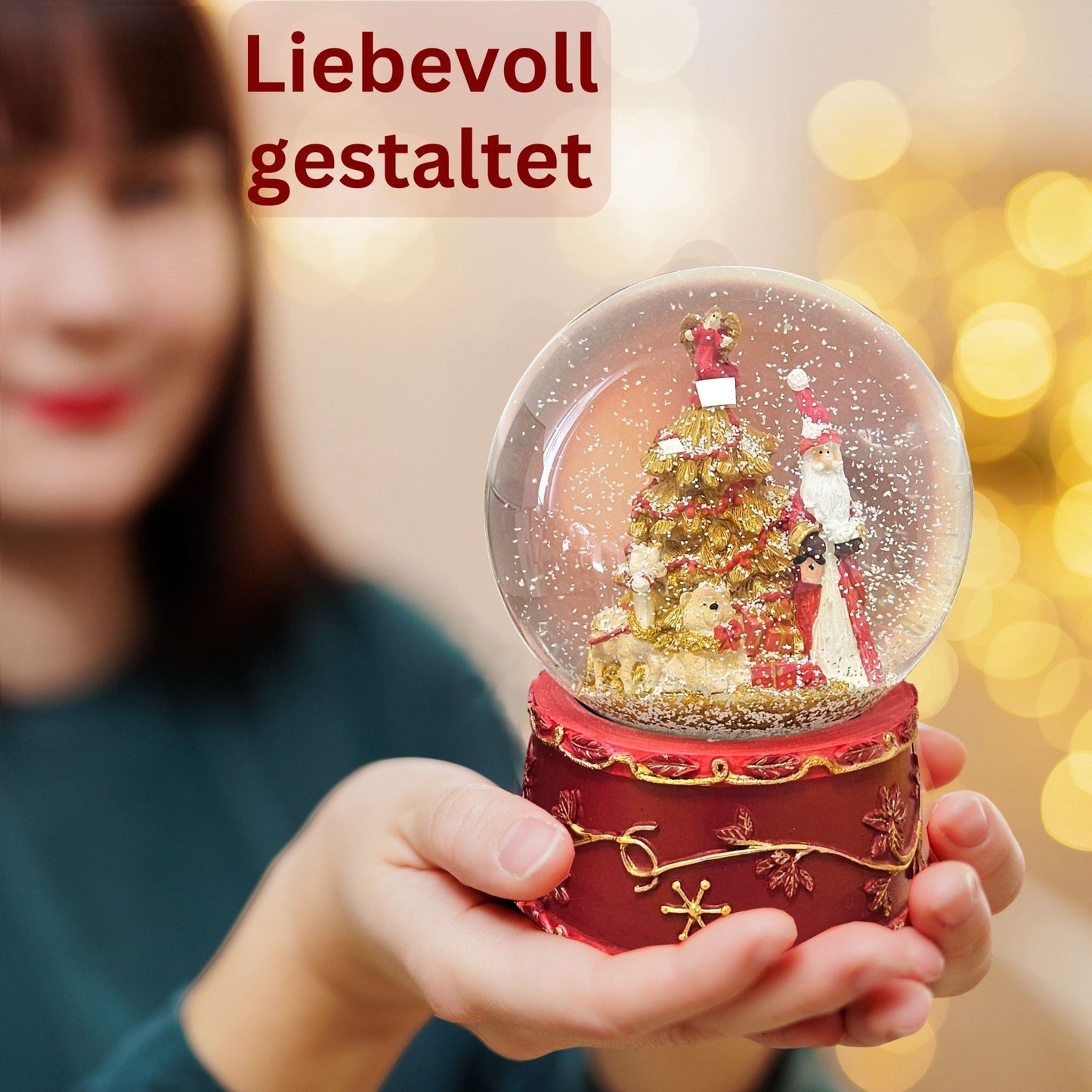 Schneekugel Weihnachtsmann mit Spieluhr rot groß 120 mm Durchmesser - Schneekugelhaus