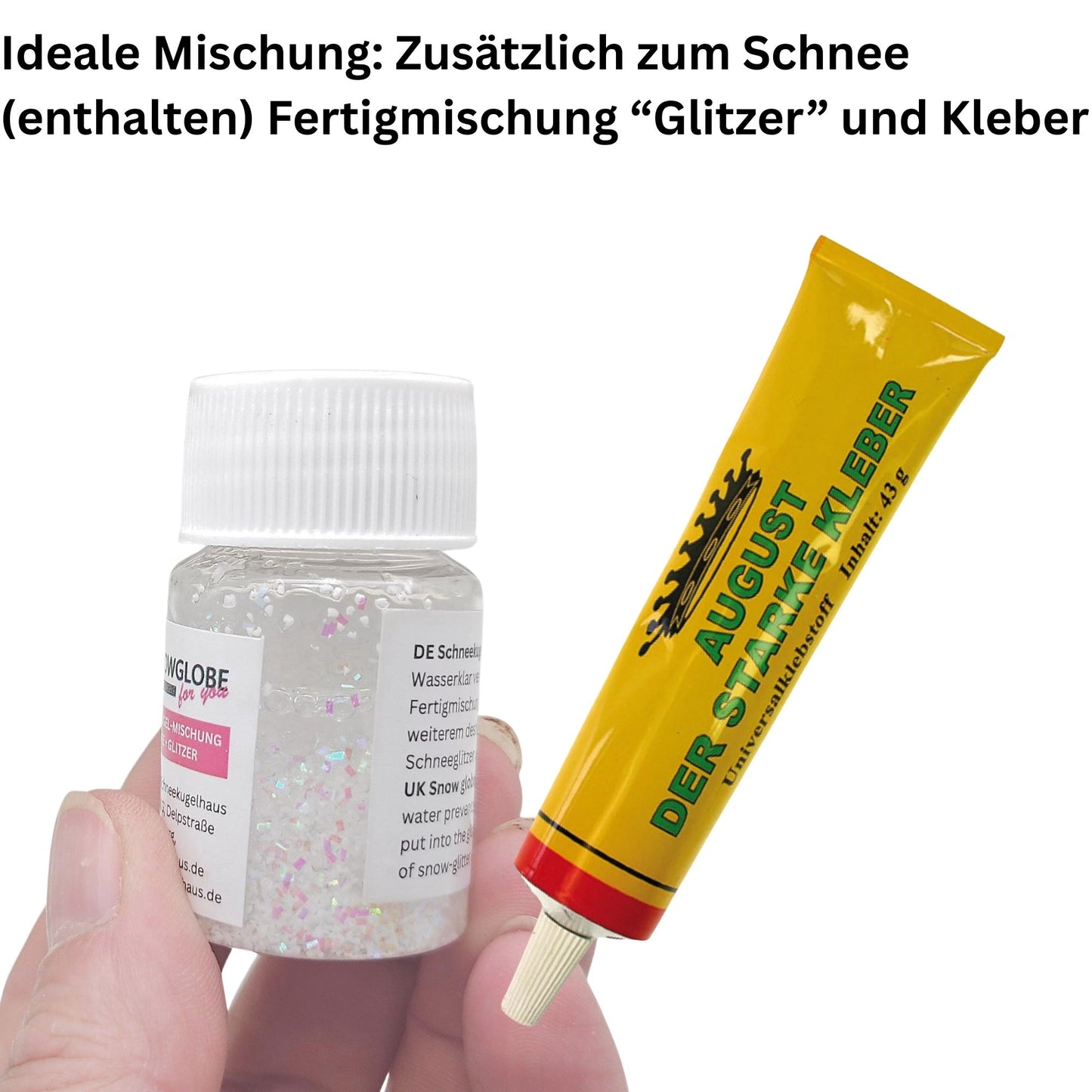 DIY-Komplett-Bastelset für Glas-Schneekugel 100x140mm mit Schnee, Glitzer, Wasserklar & Kleber