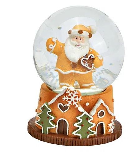 Süße Mini - Schneekugel Weihnachtsmann Lebkuchenherz mit Geschenkpaket auf Sockel Weihnachtsbäckerei 45 mm Durchmesser - Luftblase - Schneekugelhaus