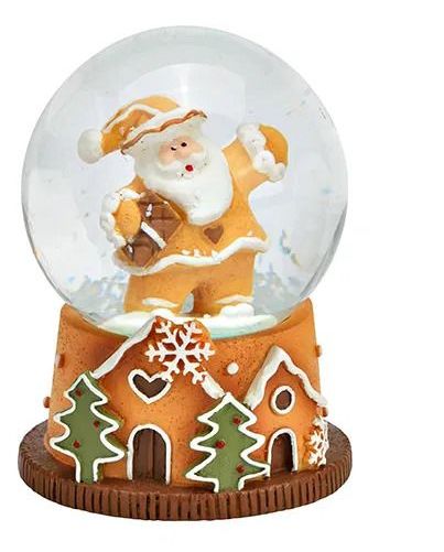 Süße Mini - Schneekugel Weihnachtsmann Waffel mit Geschenkpaket auf Sockel Weihnachtsbäckerei 45 mm Durchmesser - Luftblase - Schneekugelhaus