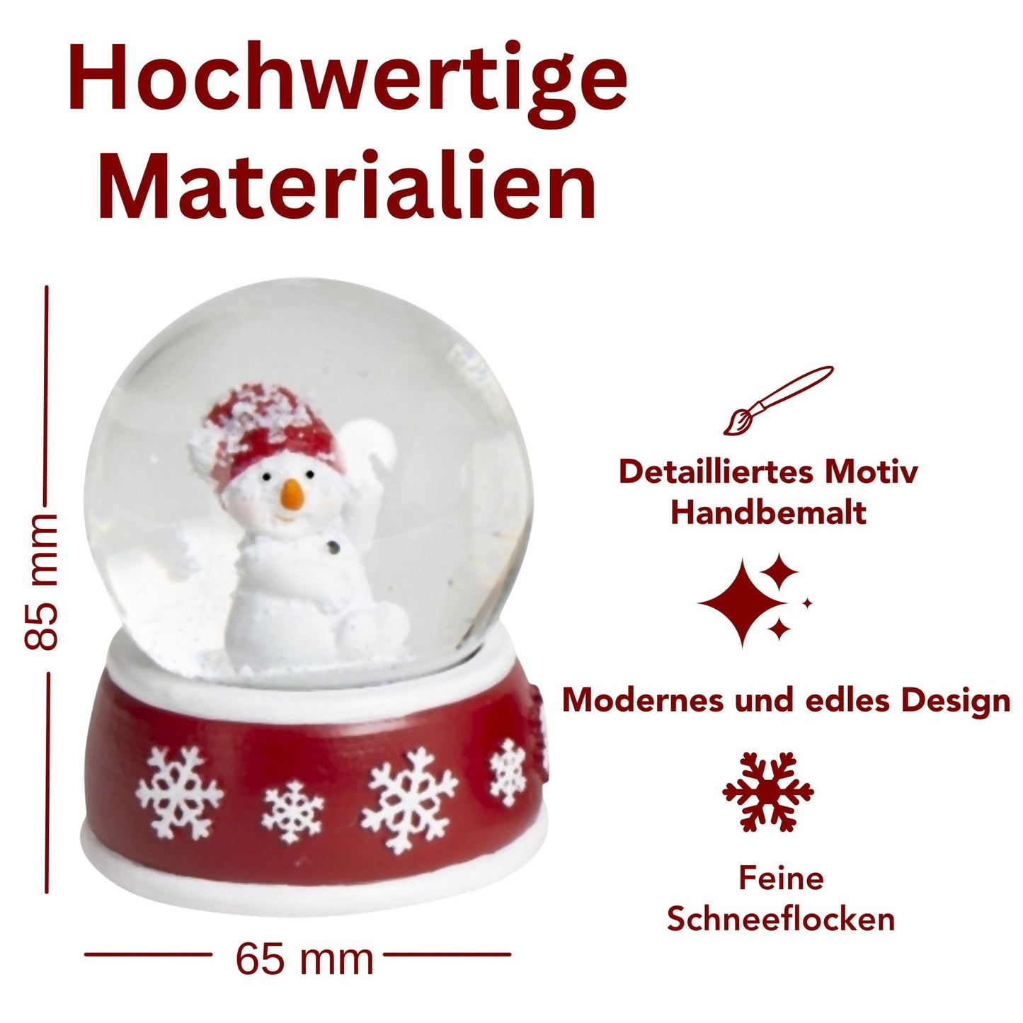 Süße Schneekugel Schneemann dreht sich auf Sockel rot weiße Schneeflocke B: 65mm - Schneekugelhaus