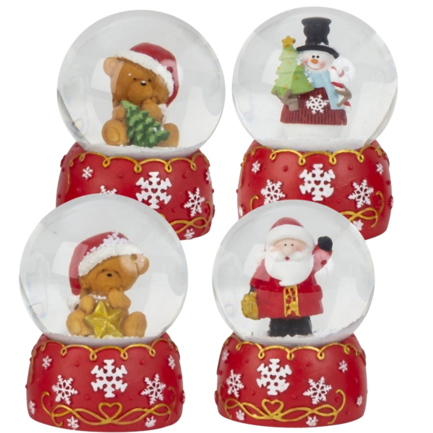 Süße Schneekugel Weihnachtsmann auf Sockel rot weiße Schneeflocke B: 65mm - Schneekugelhaus