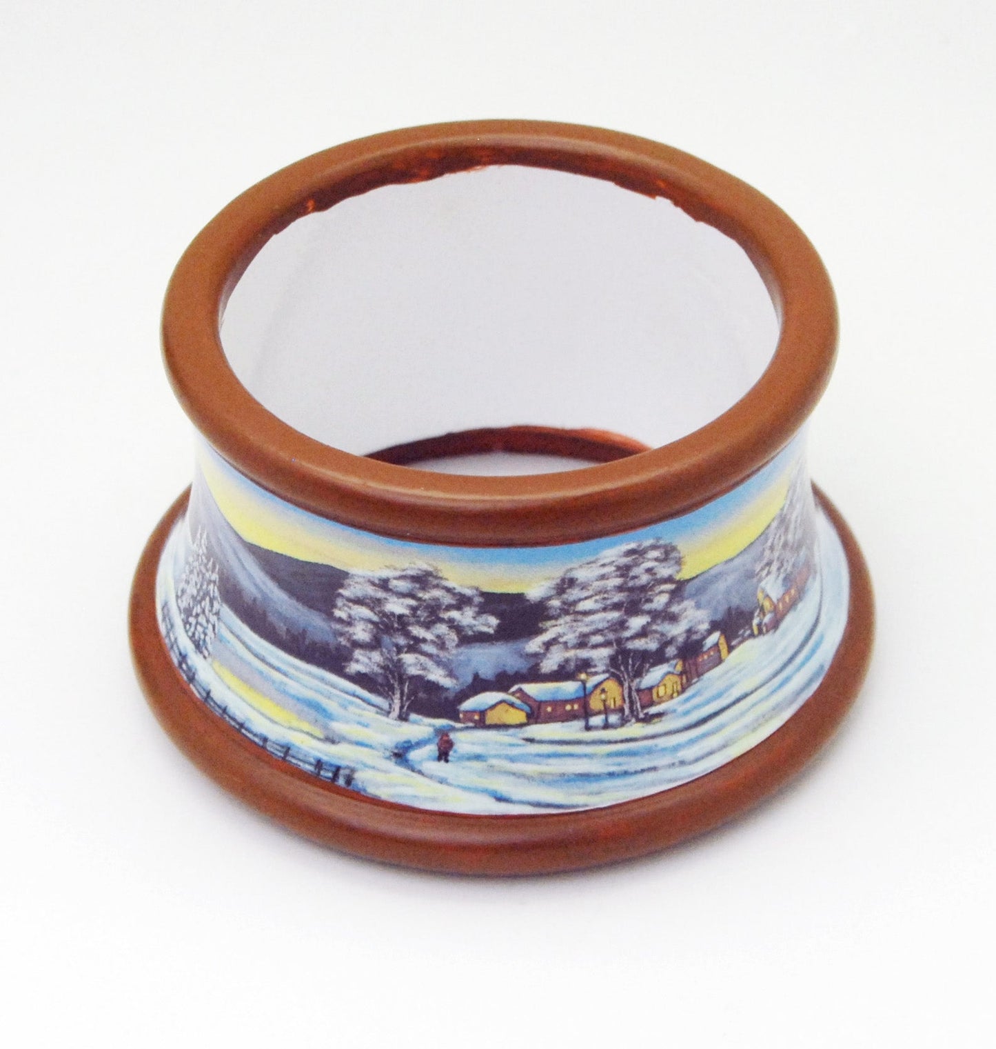 100mm Porzellan Sockel Winterlandschaft brauner Rand für DIY-Schneekugel - Schneekugelhaus