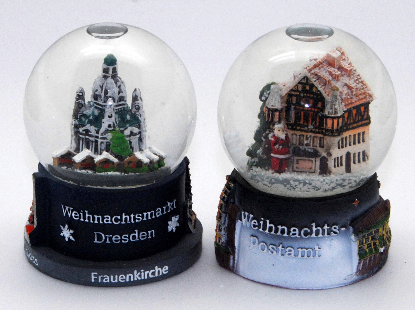 2 süße Souvenirkugeln Deutscher Weihnachtsmarkt und Dresden Frauenkirche - Luftblase - Schneekugelhaus