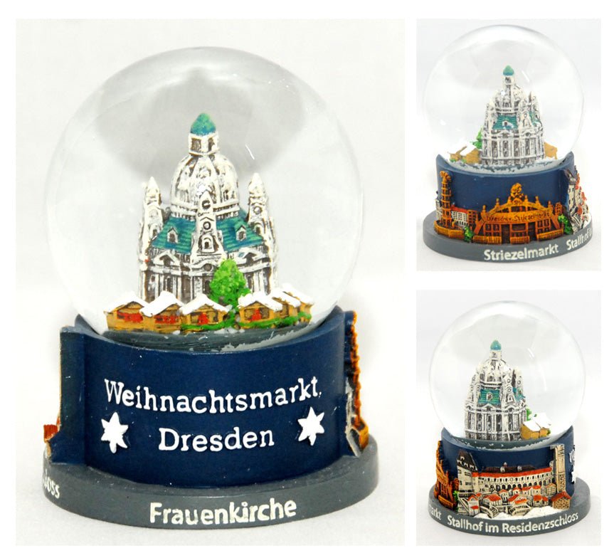 2 süße Souvenirkugeln Deutscher Weihnachtsmarkt und Dresden Frauenkirche - Luftblase - Schneekugelhaus