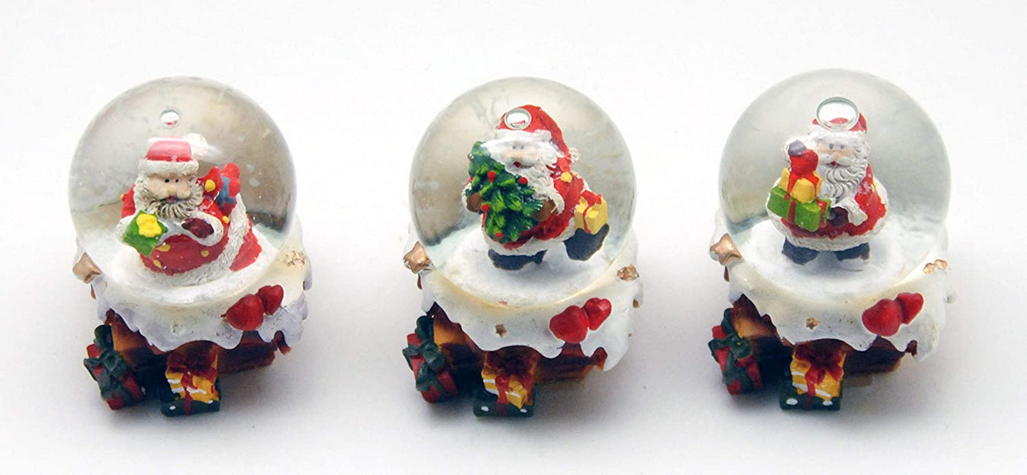 3 süße Weihnachtsmann Schneekugel auf Kamin-Sockel 45mm - Luftblase - Schneekugelhaus