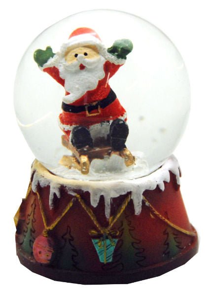 4 süße Schneekugeln Weihnachtsmann auf Schlitten 45mm - Luftblase - Schneekugelhaus