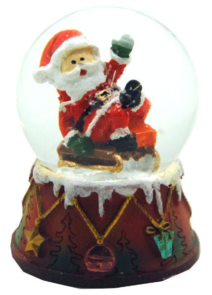 4 süße Schneekugeln Weihnachtsmann auf Schlitten 45mm - Luftblase - Schneekugelhaus