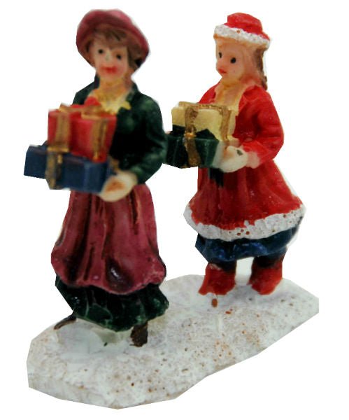 Bastel-Figur Frau mit Kind und Geschenken - Schneekugelhaus